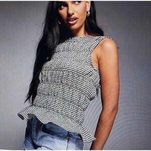 Black and White Smocked Peplum Tank Top